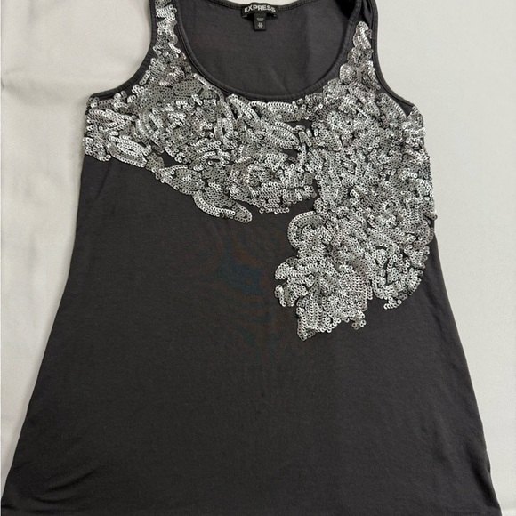 Express Gray Embellished Tank Top with Intricate Design - Picture 1 of 5
